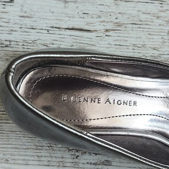 NWOT Etienne Aigner Patent Leather Silver Flats - Picture 12 of 16